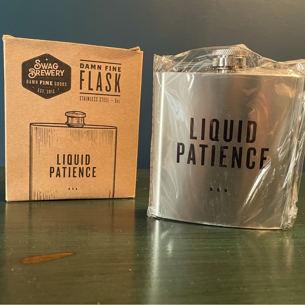 NWOT Swag Brewery "Liquid Patience" Stainless Steel Flask